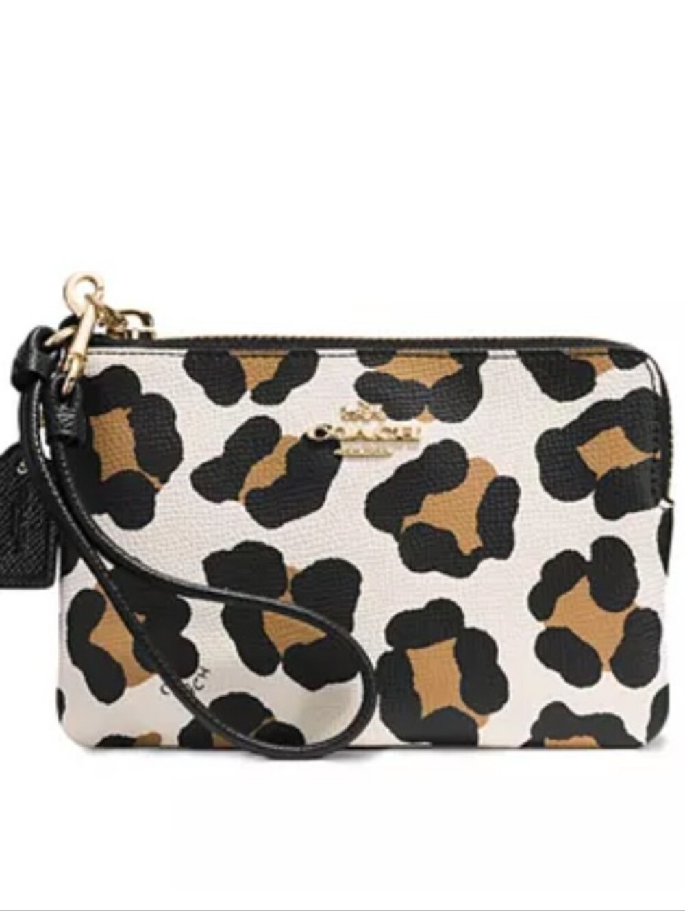 Coach Small L Zip Wristlet in Ocelot Print Embossed Leather